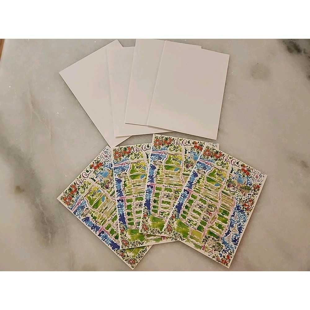 LILLY PULITZER Blank NOTE CARD SET OF 4 Palm Beach Map W/Envelopes NEW